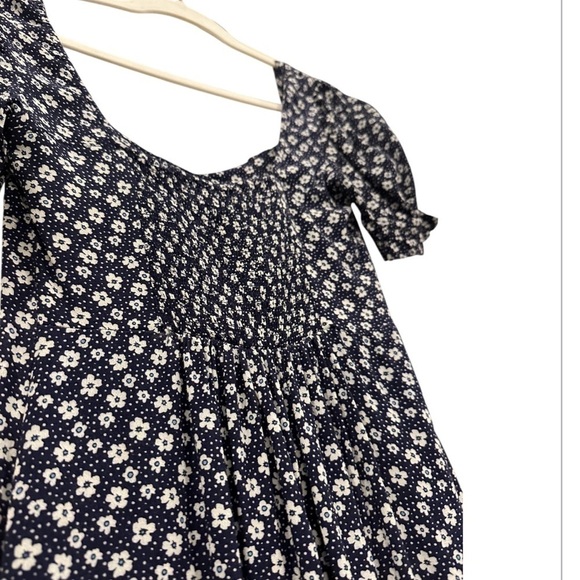 Sequin Hearts Women's Floral A-Line Dress Navy with Puff Short Sleeves XS - Picture 8 of 12